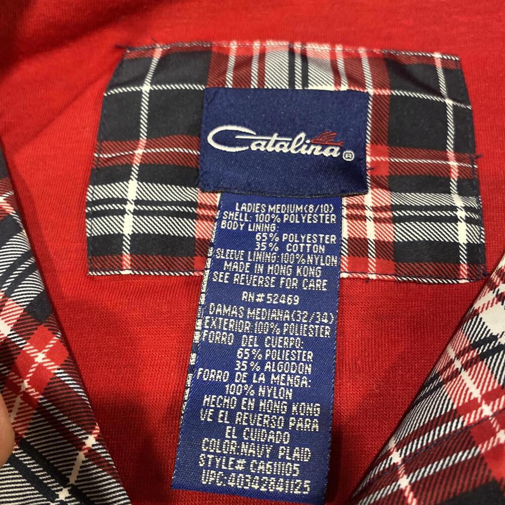 VTG Catalina Jacket Womens Medium Red Black Plaid Full Zip Rain Coat Gold Zipper - Picture 4 of 9